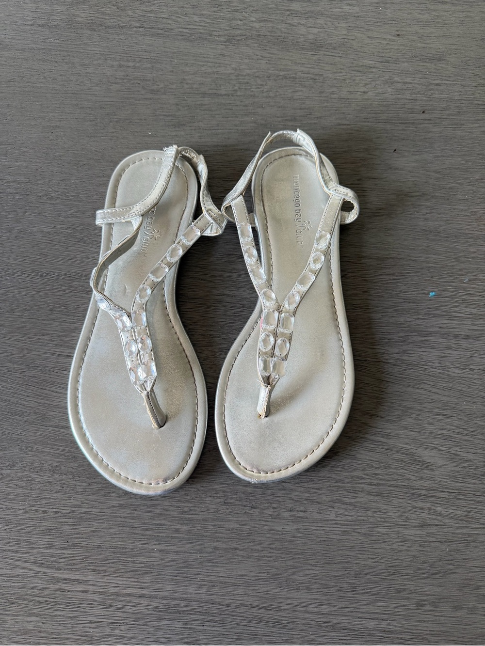 Montego Bay Club Silver Beaded T-Strap Sandals